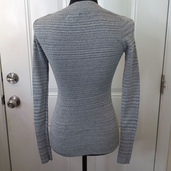 Express graystripe long sleeve v-neck sweater with silver metallic threading - Picture 6 of 9